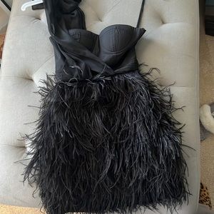 asos black feather dress Alisanne Feather Trim Mini Dress